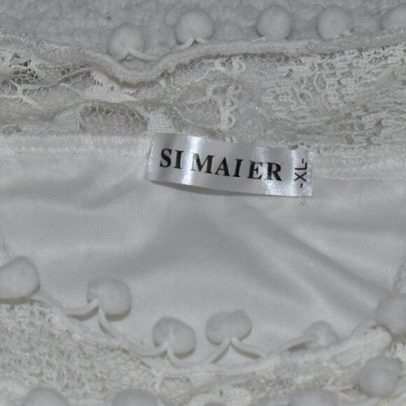 SI MAIER White Summer Boho Lace Overlay Pom Pom Sleeveless Mini Dress Size XL - Picture 5 of 15